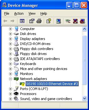 SiS190 Device Manager problem