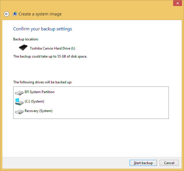 Windows 8.1 Confirm Backup Settings