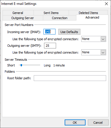 Outlook 2010 default IMAP ports