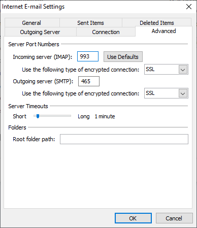 Outlook 2010 IMAP settings