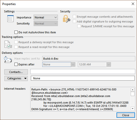 Outlook 2013 Internet headers