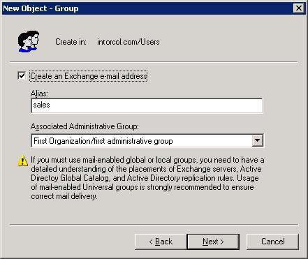 Create exchange
email address