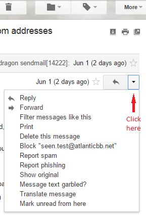 Gmail drop down list