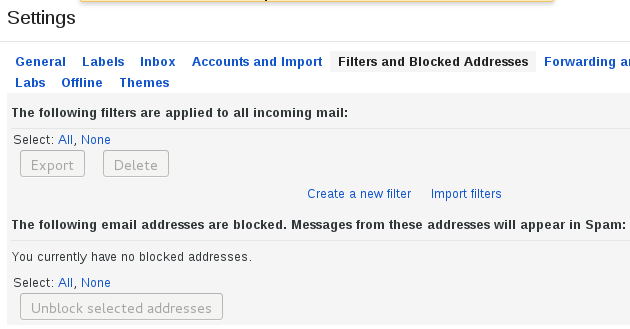 Gmail filter and blocked email settings