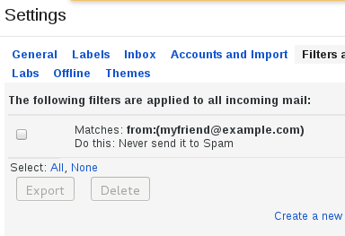 Gmail new filter