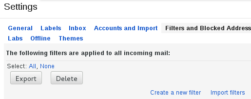 Gmail settings - create filter