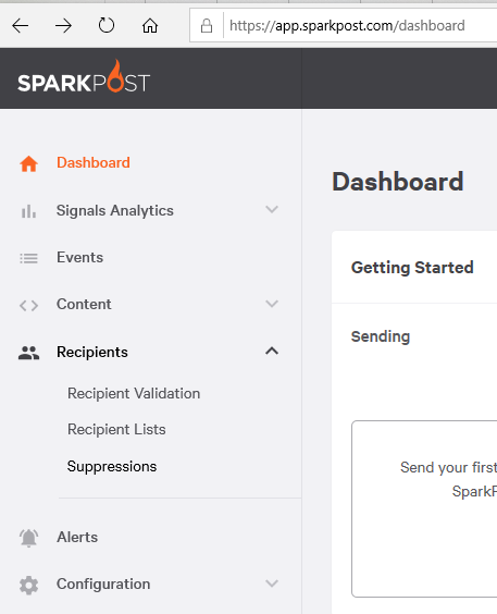 SparkPost 
Dashboard - Recipients Suppression
