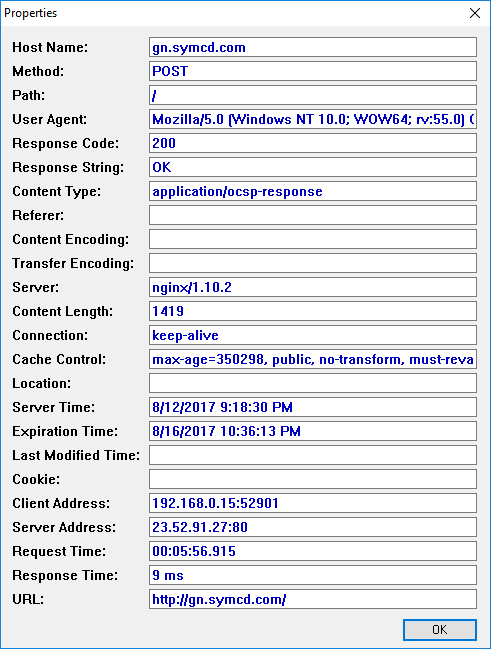 HTTPNetwork Sniffer - properties
for gn.symcd.com connection