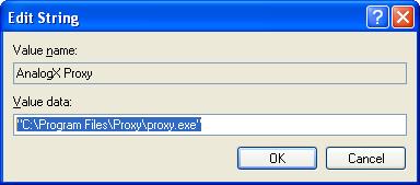 Registry editor - AnalogX Proxy run
