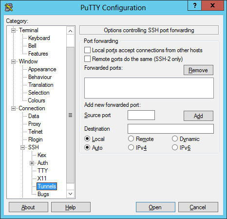 PuTTY tunnels