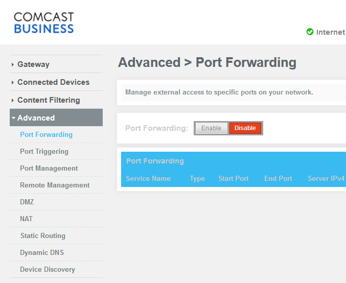 Comcast Business Router - Advanced