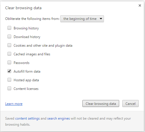 Chrome - Clear browsing data