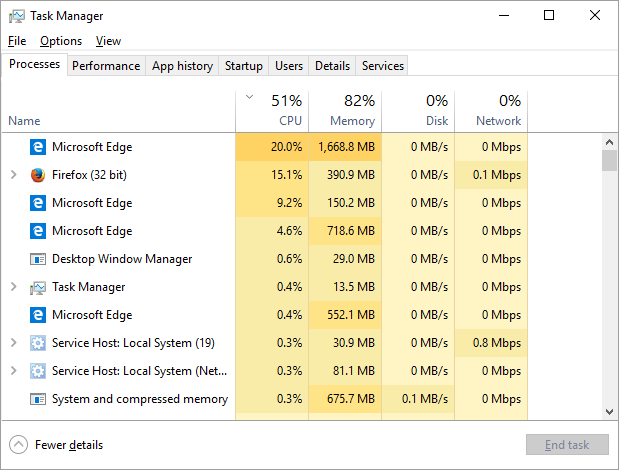 Windows Task Manager - Edge high CPU usage