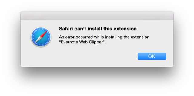 Safari can't install this extension
- Evernote