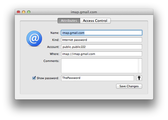 Keychain Access Gmail password 
displayed
