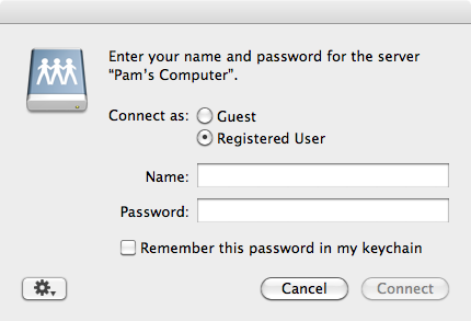 OS X remote access name password 
prompt