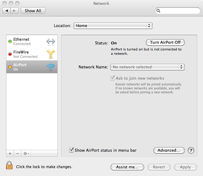 OS X 10.6 AirPort On