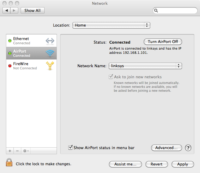 OS X 10.6 wireless network 
selected