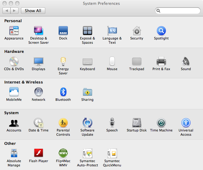 OS X 10.6 System Preferences