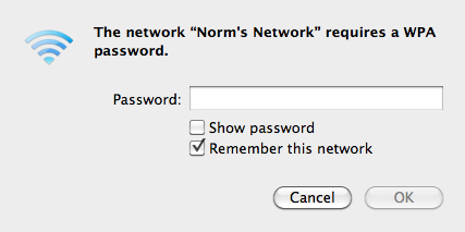 OS X 10.6 wireless network 
password prompt