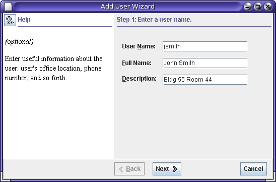 Add user wizard login info screen