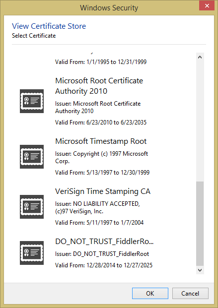 Windows Security
Viewer Certificate Store
