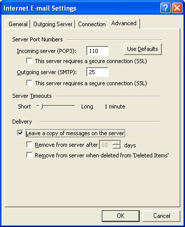 Outlook 2000 leave
email on server