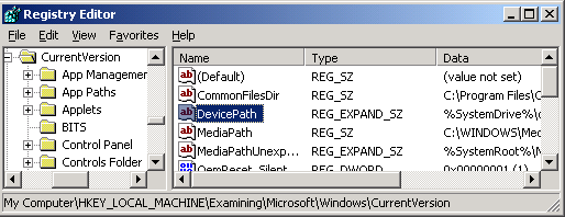 Regedit - DevicePath for
C:\Windows