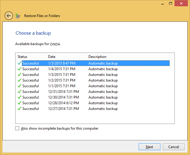 Windows Server 2012 Choose Backup