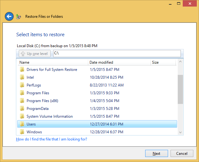 Windows Server 2012 - Choose items to
restore