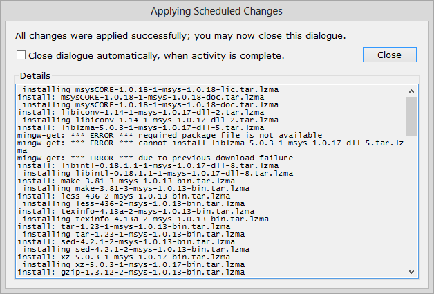 MinGW Applying Scheduled Changes