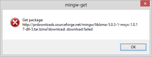 MinGW liblzma download failed