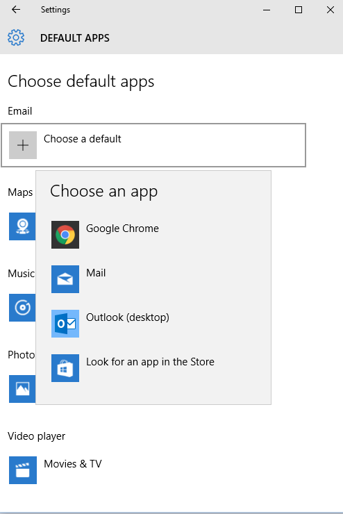 Windows 10 - choose default email app