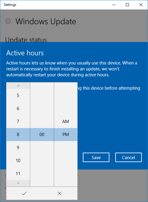Windows 10 change active hours