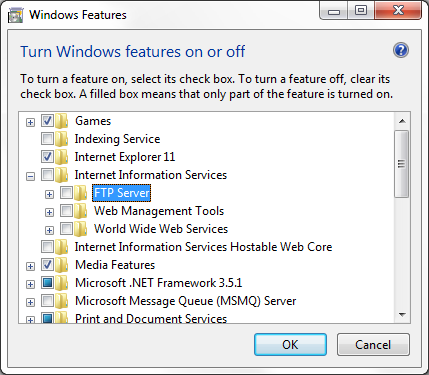 Windows Features - FTP Server