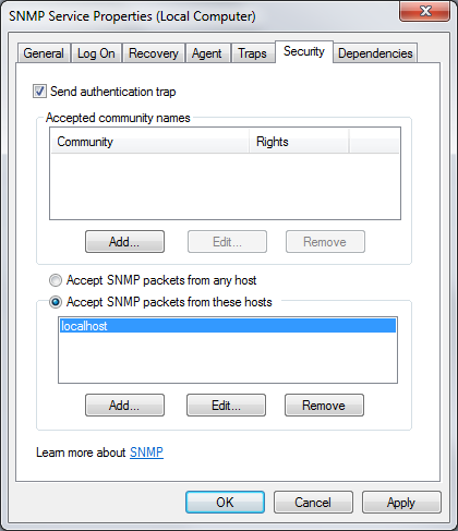 SNMP Properties - Security