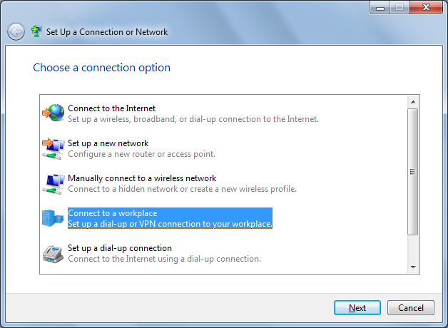 Windows 7 - Choose a connection option