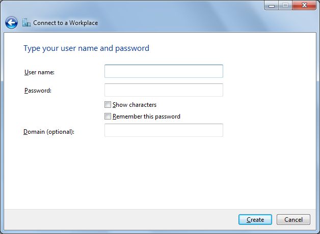 Connect to Workplace - User name and 
password