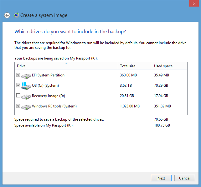 Select which drives to backup