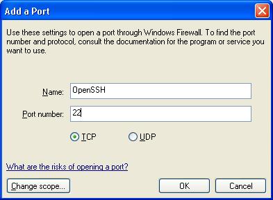 XP Windows Firewall - Add ssh port
