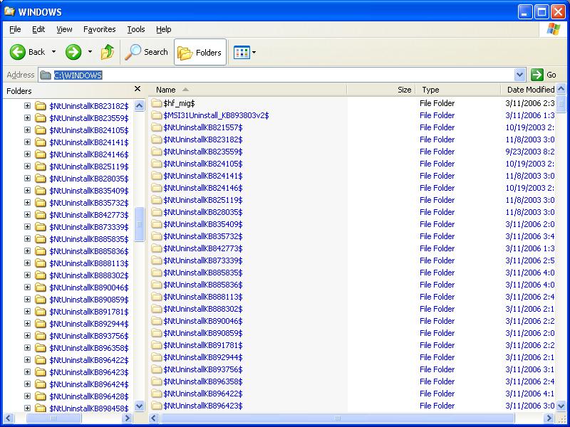 Windows hotfix folders