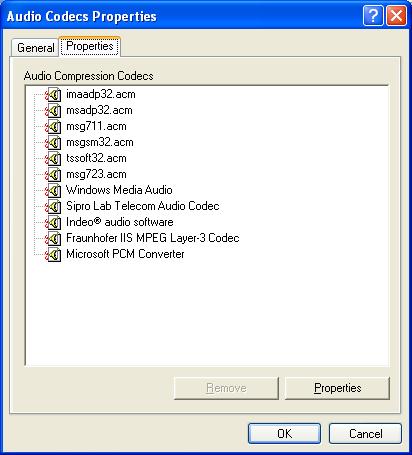 List of installed audio compression codecs