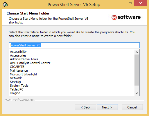 PowerShell Server choose Start
Menu Folder