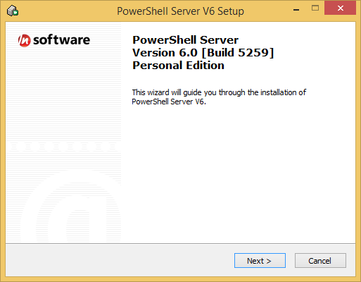 PowerShell Server installation start window