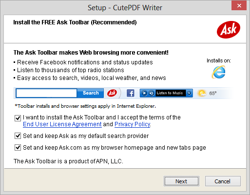 CutePDF Writer Ask Toolbar