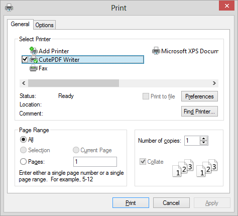 Printing to a PDF File with CutePDF Writer
