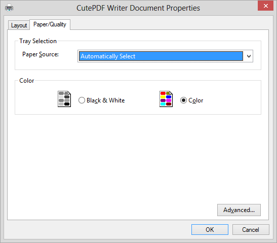 CutePDF Writer Document properties