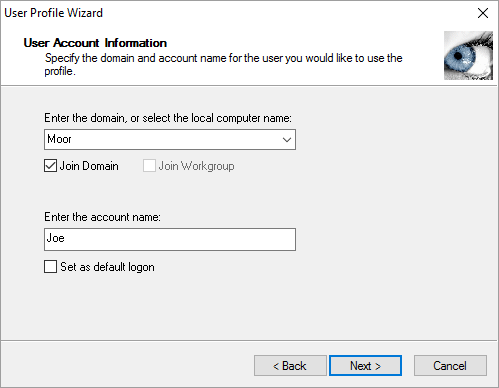 User Account 
Information - not default logon