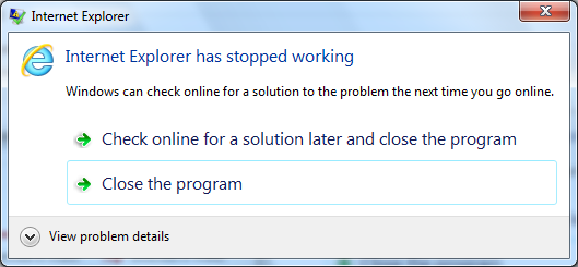 Internet Explorer has stoppedworking