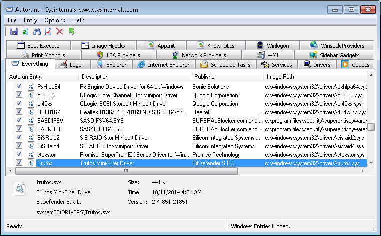 Autoruns found Trufos Mini-Filter Driver
